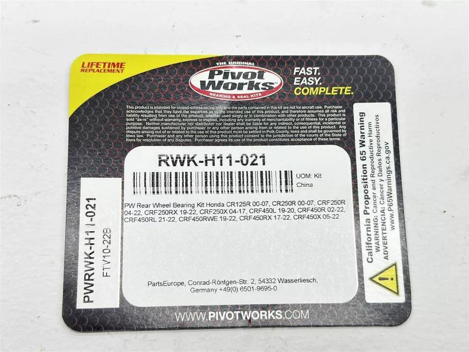 New 2013 Honda CRF450R Pivot Works Rear Wheel Bearing Kit RWK-H11-021 CRF 450R